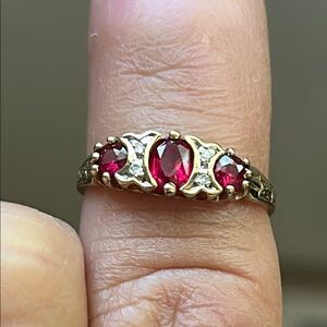 9ct Gold Ruby and Diamond Three-Stone Ring